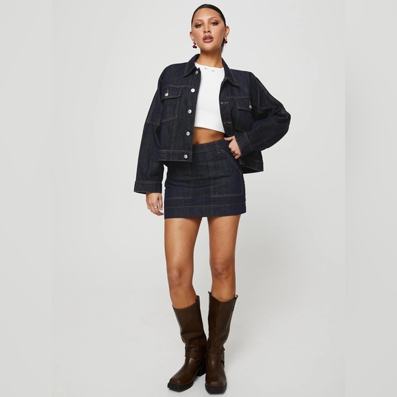 Hughes Mini Skirt Dark Wash Denim - Picture 2 of 3